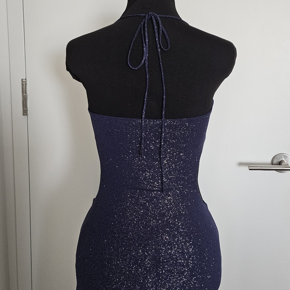 Lucy In The Sky Midnight Blue Sparkly Cutout Maxi Dress With Rhinestone Chain - Picture 6 of 11